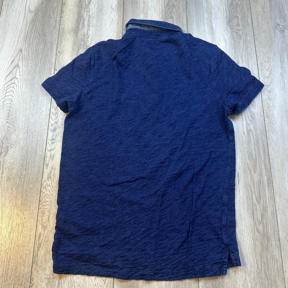 Wallace & Barnes Polo Shirt Mens Small Indigo Blue Pocket Cotton Preppy Slim - Picture 7 of 10